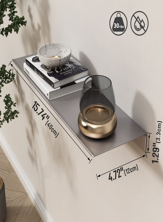 Danpoo Metal Wall Shelf, Small Floating Shelf Bathroom Wall Shelf, 16" Display Shelves for Wall Storage, Grey - Image 2